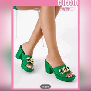 CUCCOO Trending Women Chain Decor Chunky Heeled Mule Sandals, Fashion Summer Hee